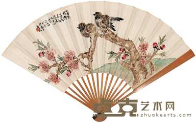 于非闇 1937年作 春光明媚 成扇 18.5×46.5cm